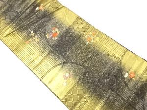 引箔　竹に枝花模様織り出し袋帯